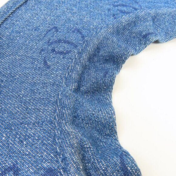 Authentic CHANEL CC Denim Hat Sun Visor Ribbon Tie Wide Brim Bucket Cap Blue - Picture 10 of 10